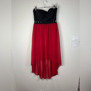 Mod Modele Strapless High Low Dress Small Black Red Chiffon Formal Party Gown